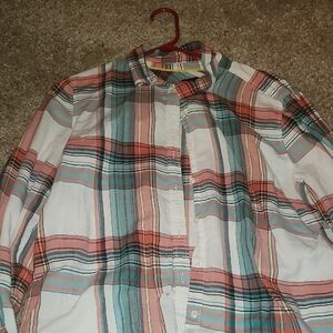 Talbots Red and Blue Casual Button Down Shirt